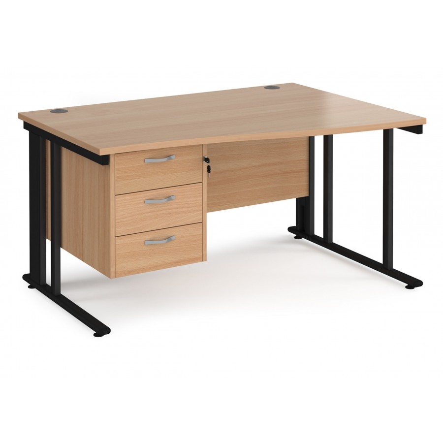 Maestro Cable Managed Leg Wave Desk with Three Drawer Pedestal